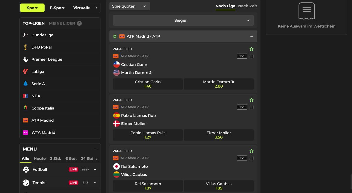 Betovo Live Wetten auf Tennis