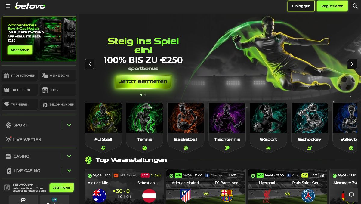 Wer den höchsten Willkommensbonus der Liste sucht, findet bei Betovo erstklassige Sportwetten Schweiz kombiniert mit einer beeindruckenden Auswahl an besonders breiten Wettmärkten.