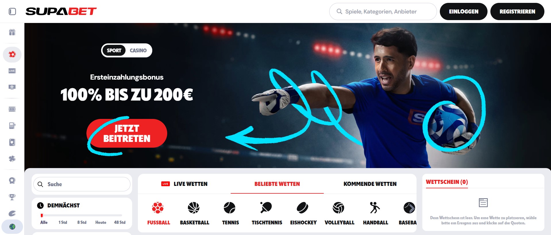 Als Top-Adresse für Sportwetten Schweiz legt Supabet den klaren Schwerpunkt auf ein extensives Wettangebot und belohnt treue Kunden zusätzlich mit einem VIP-Cashback von bis zu 15 %.