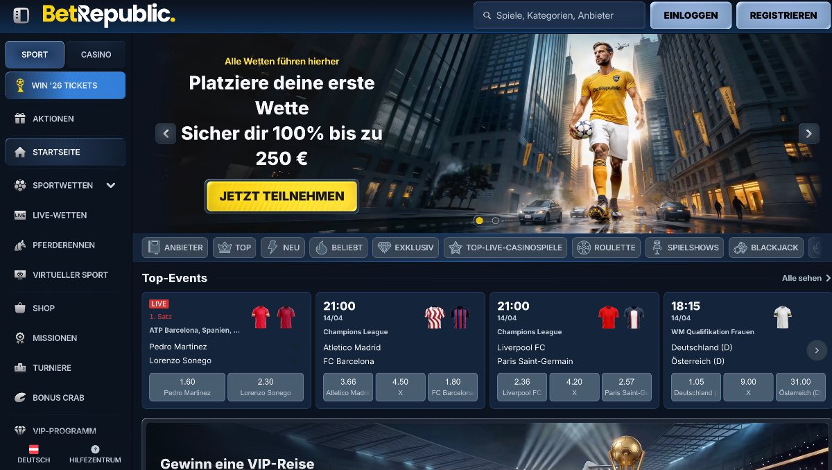 Betrepublic ist optimal auf Sportwetten Schweiz zugeschnitten und bietet volle CHF-Unterstützung, eine leistungsstarke mobile App sowie vielfältige Wettmärkte speziell für den Schweizer Markt.
